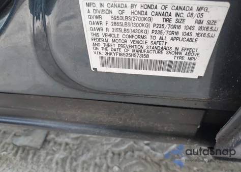 2005 Honda Pilot Ex-L from USA, damaged, VIN 2HKYF18525H573158